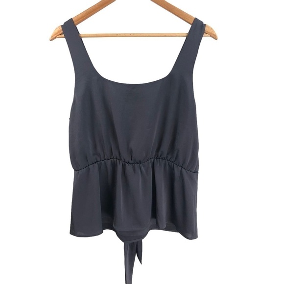 Express Sz L Grey Metallic Peplum Blouse Sleeveless Shimmer Tie Front Top - Picture 2 of 5